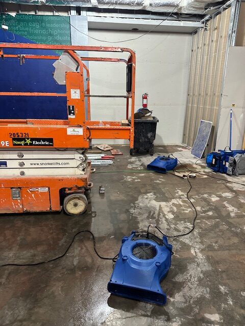 Drying wet area to mitigate mold